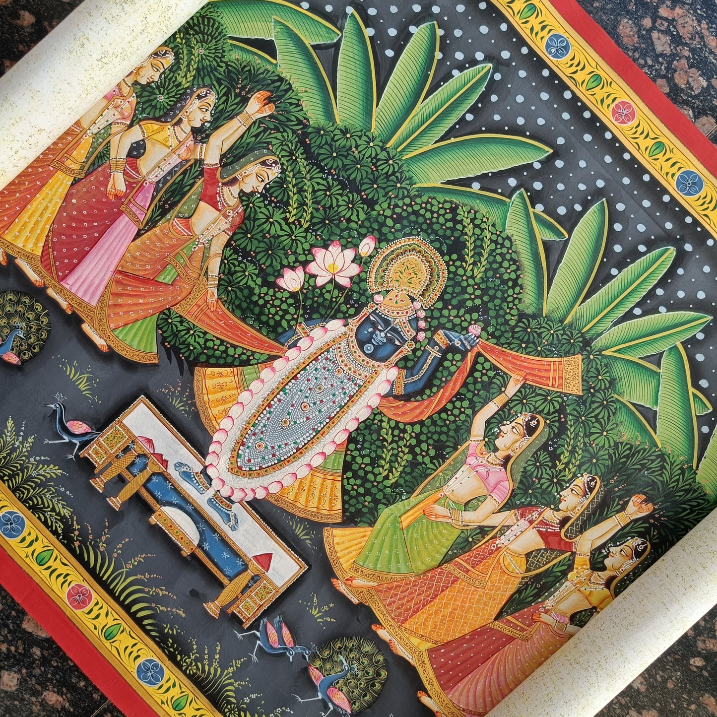 Shrinathji & Gopis – Moonlit Vrindavan Pichwai