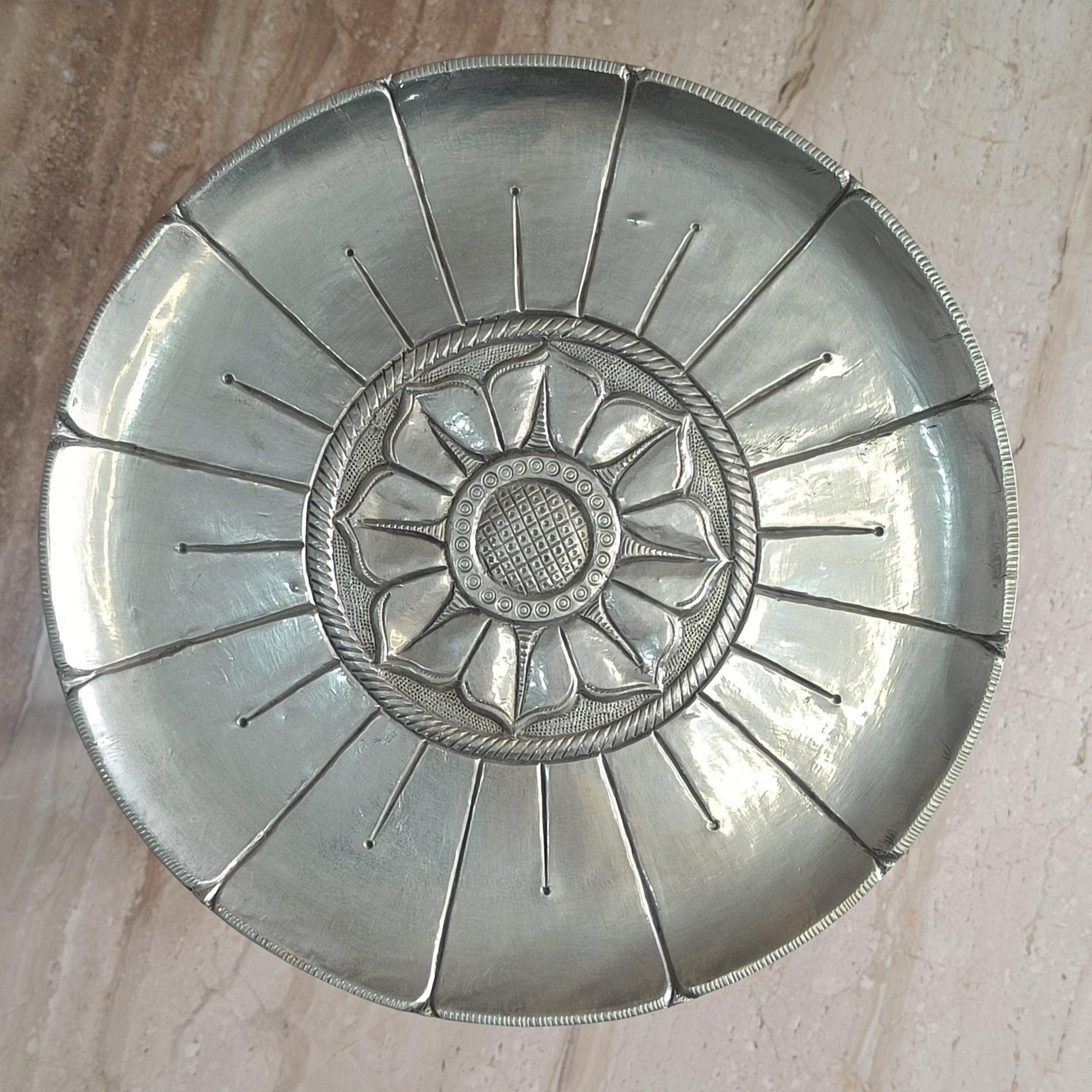 Faux Silver And Wood Lotus Side Table - Artisanal India