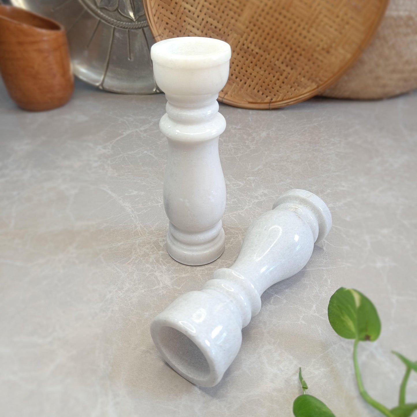 Marble Pillar Candle Holder Set - Large - Artisanal India