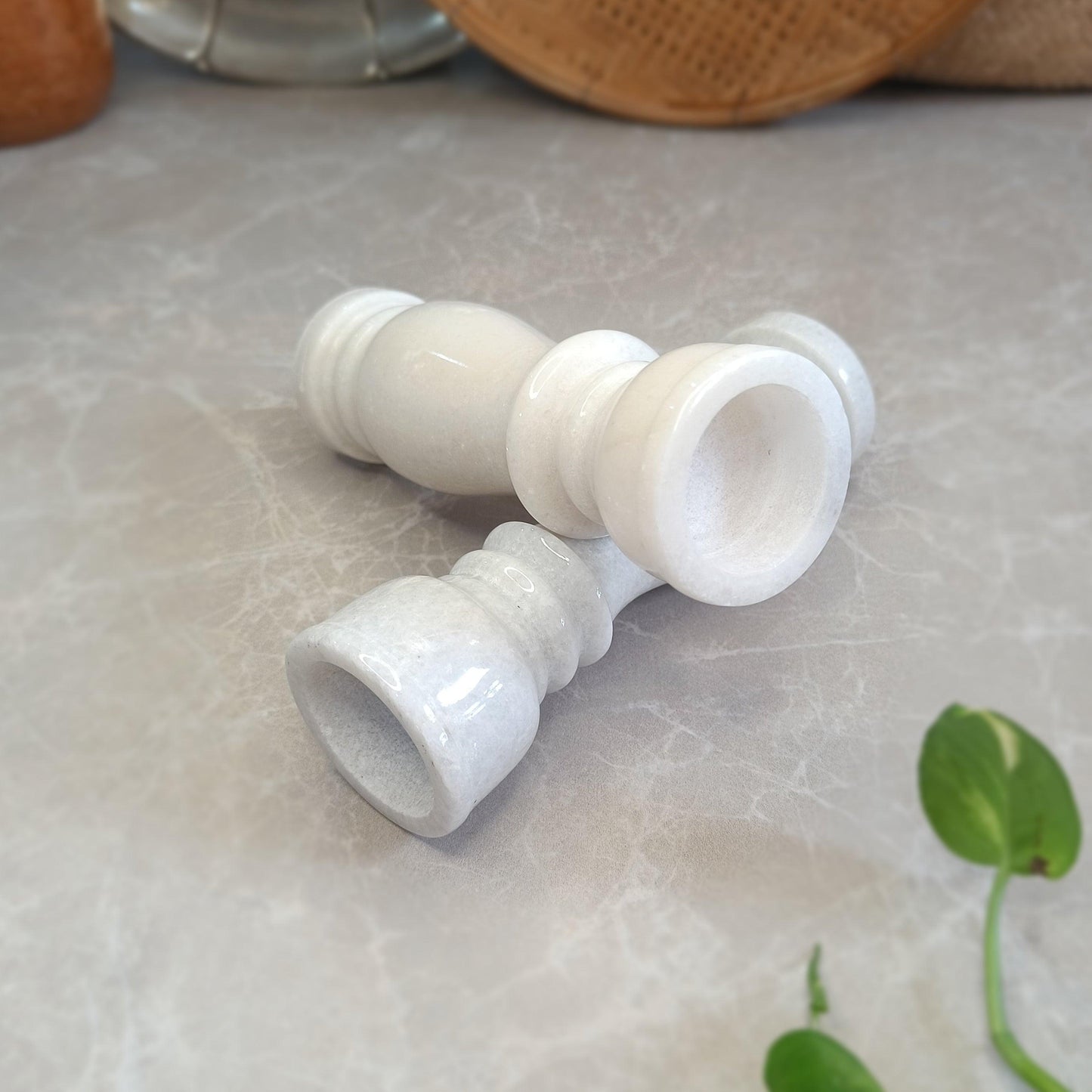 Marble Pillar Candle Holder Set - Large - Artisanal India