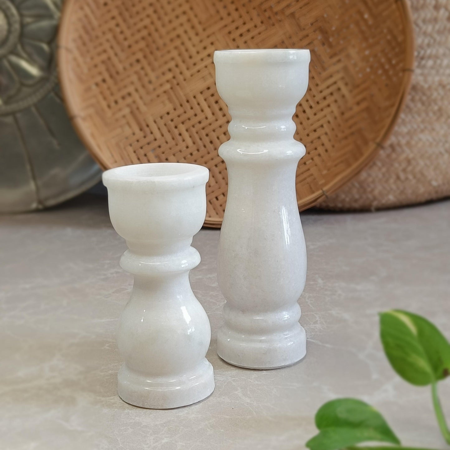 Marble Pillar Candle Holder (Small + Large) - Artisanal India