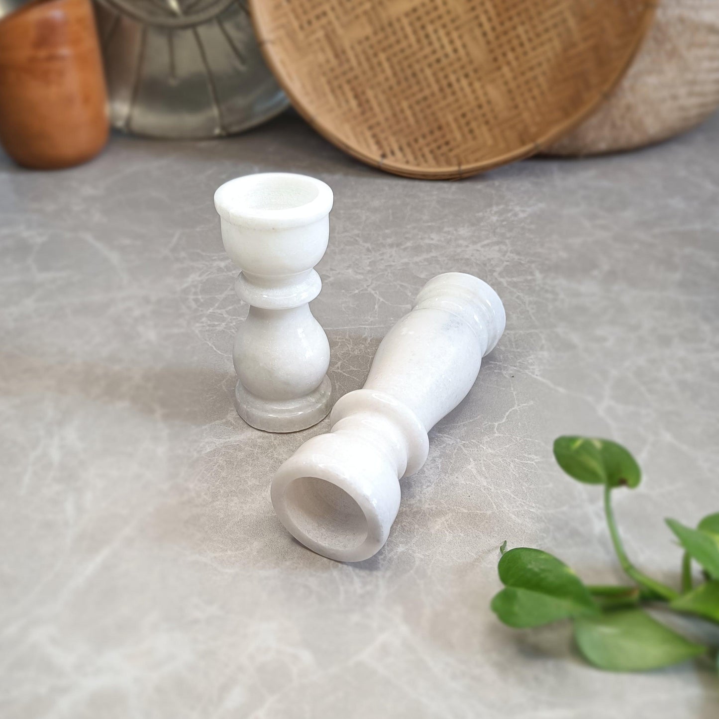 Marble Pillar Candle Holder (Small + Large) - Artisanal India