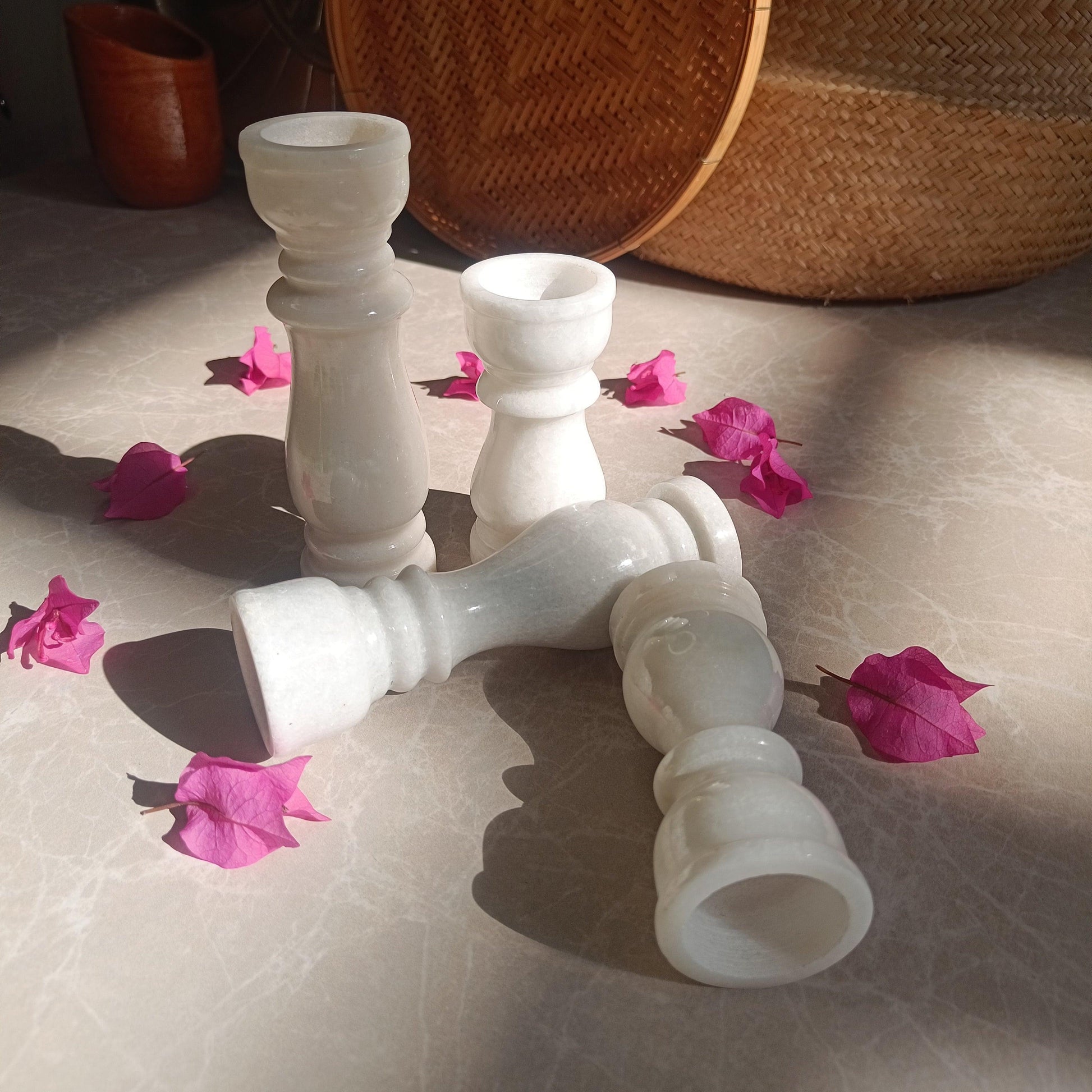 Marble Pillar Candle Holder Set - Large - Artisanal India