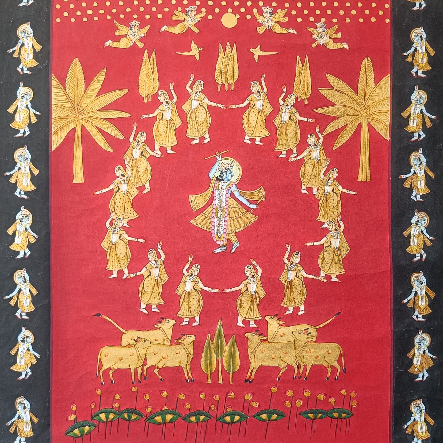 Divine Krishna Raas Leela Pichwai Painting – Hand-Painted