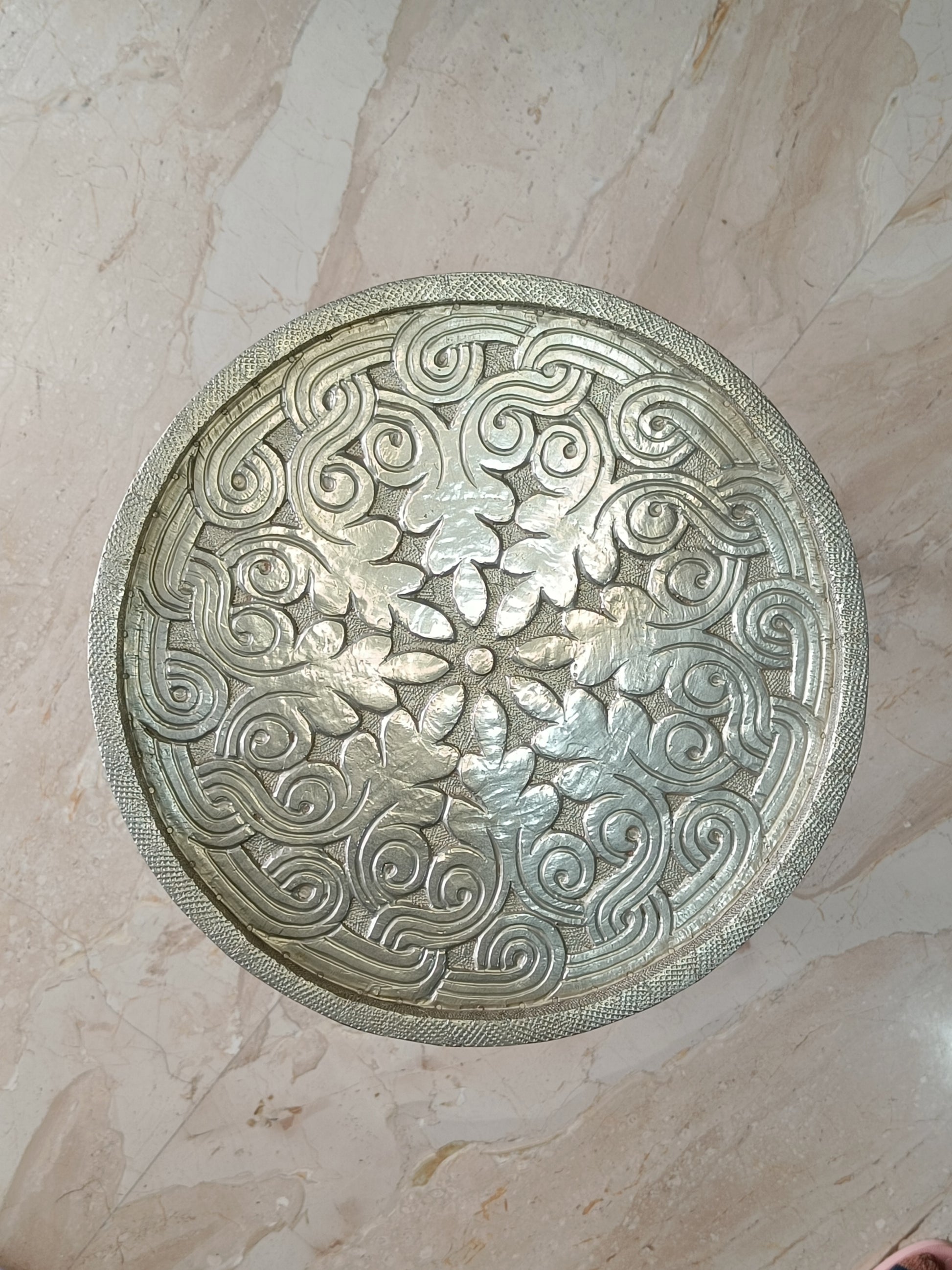 Faux Silver And Wood Rosette Side Table - Artisanal India
