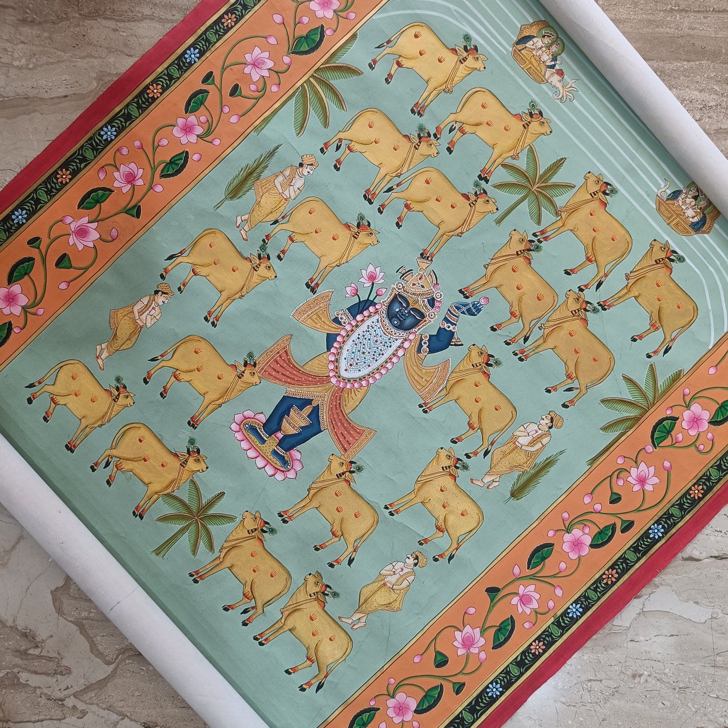 Shrinathji with Golden Cows Pichwai - 3x4 ft