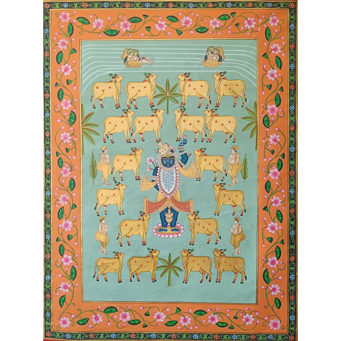 Shrinathji with Golden Cows Pichwai - 3x4 ft