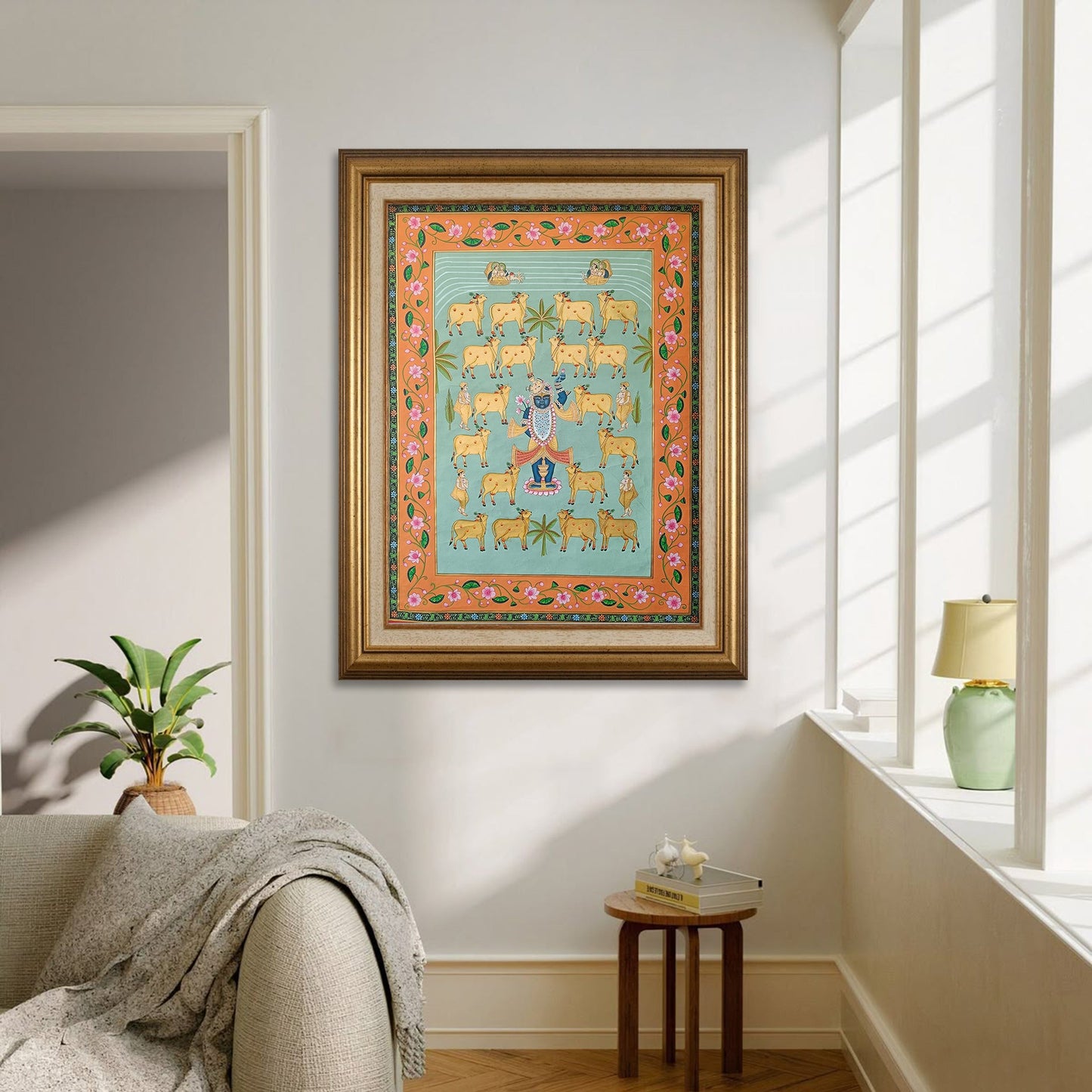 Shrinathji with Golden Cows Pichwai - 3x4 ft