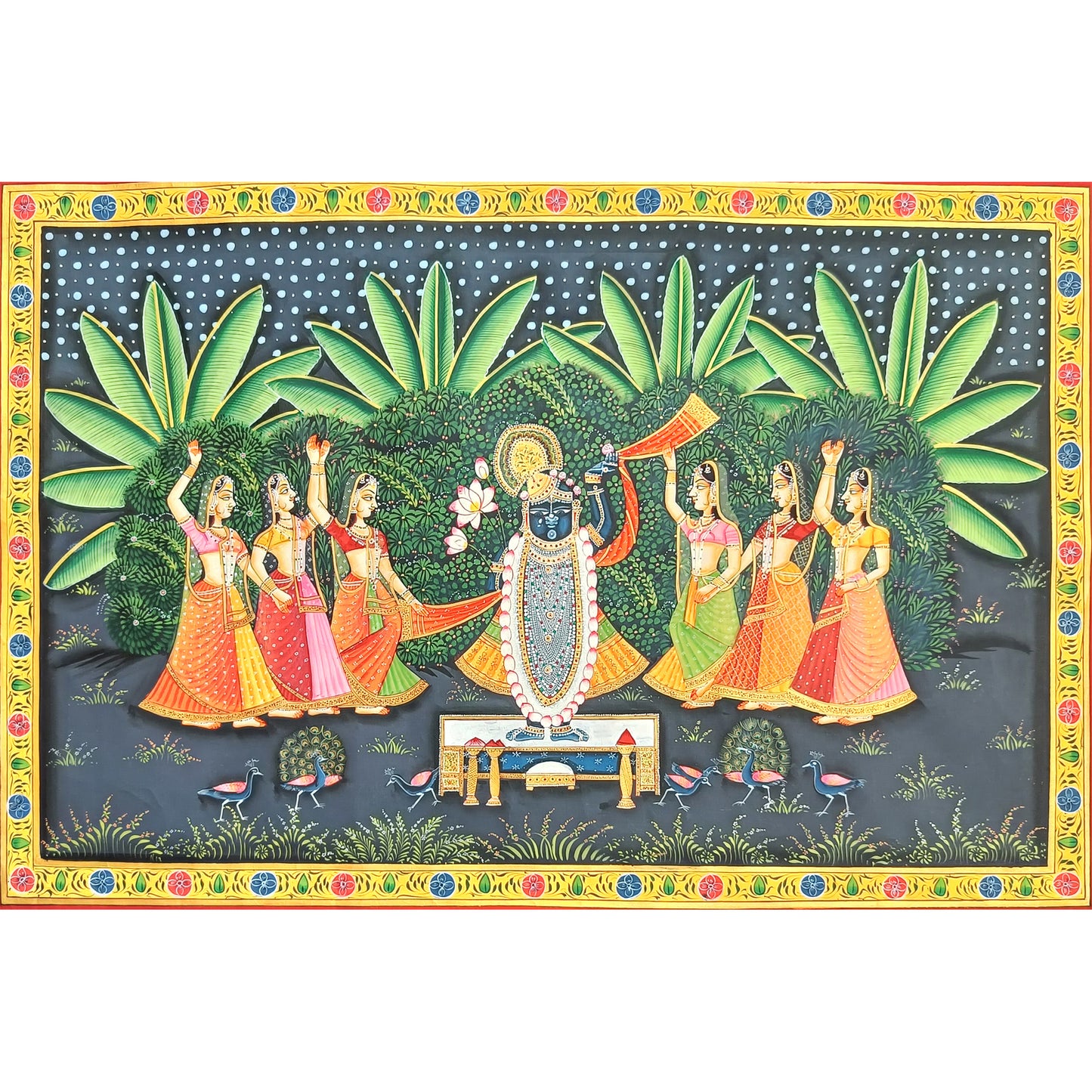 Shrinathji & Gopis – Moonlit Vrindavan Pichwai