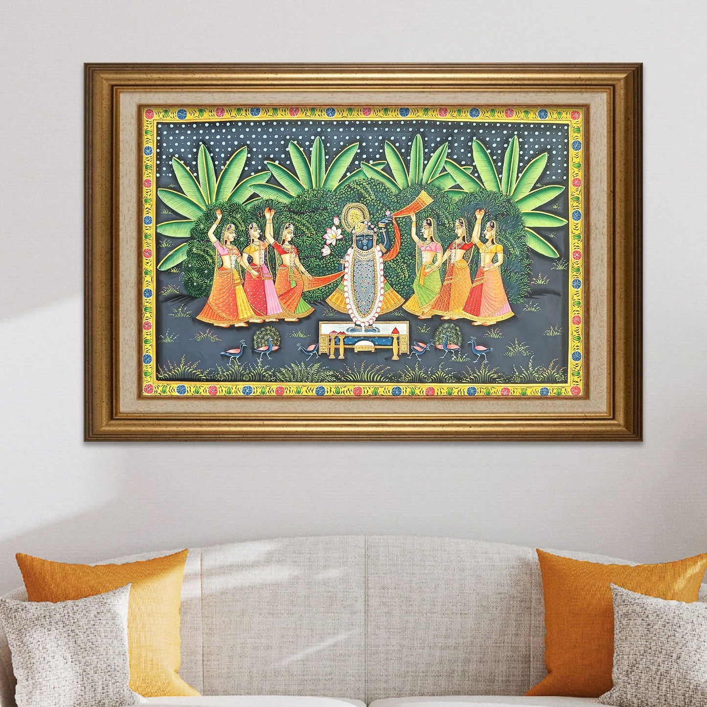 Shrinathji & Gopis – Moonlit Vrindavan Pichwai