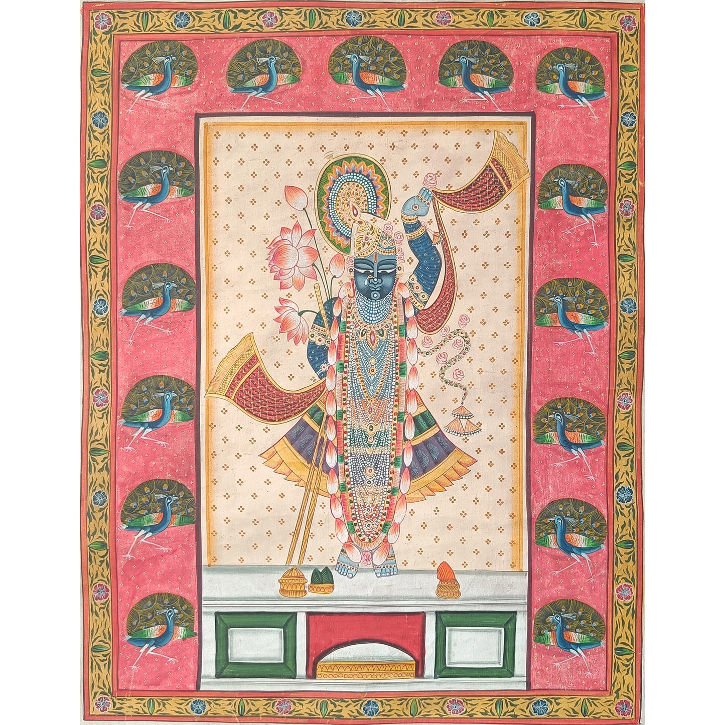 Shrinathji Shringar Pichwai With Peacocks Border