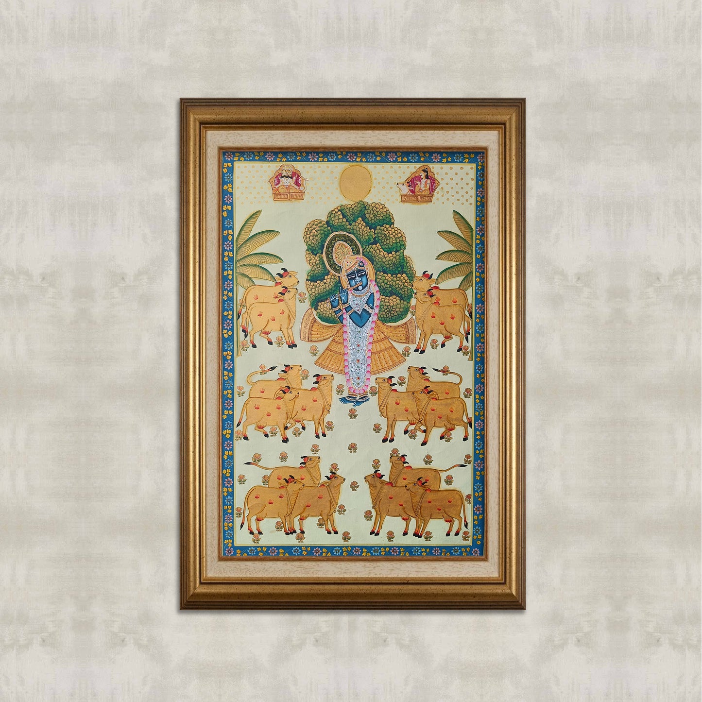Krishna with Cows – Hand-Painted Pichwai on Cloth