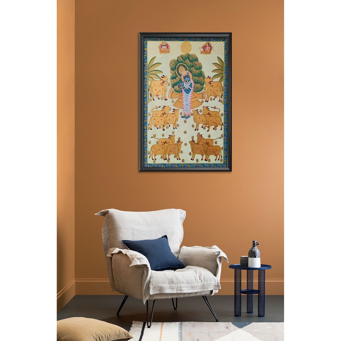 Krishna with Cows – Hand-Painted Pichwai on Cloth