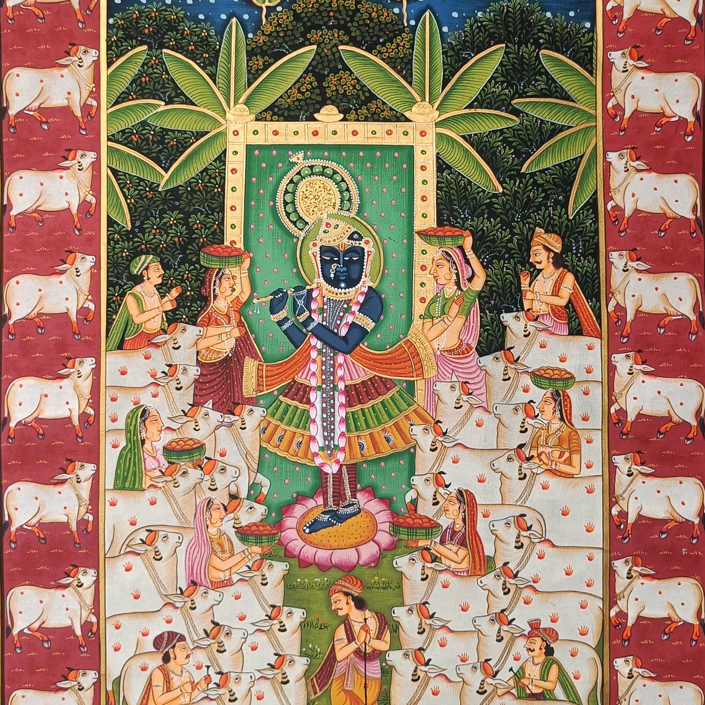 Gopashtami Pichwai With Cows Border