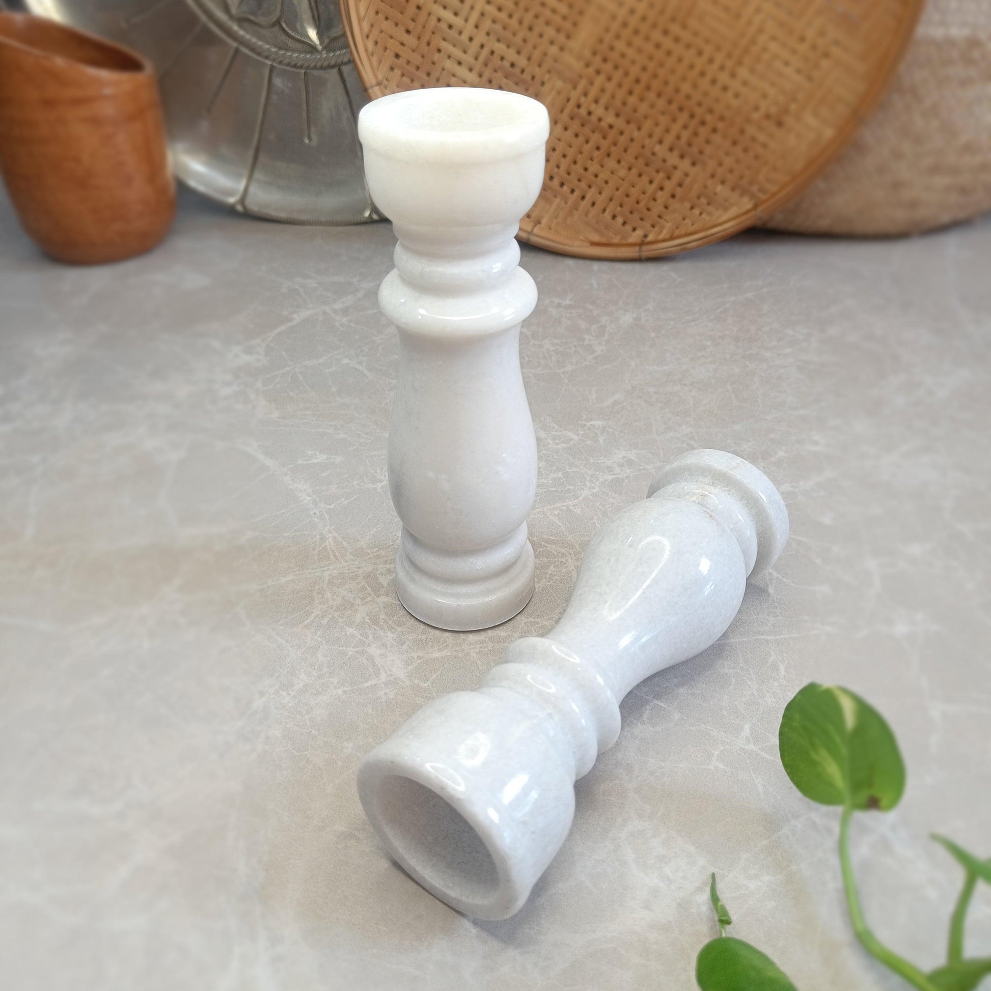 Marble Pillar Candle Holder Set - Large - Artisanal India