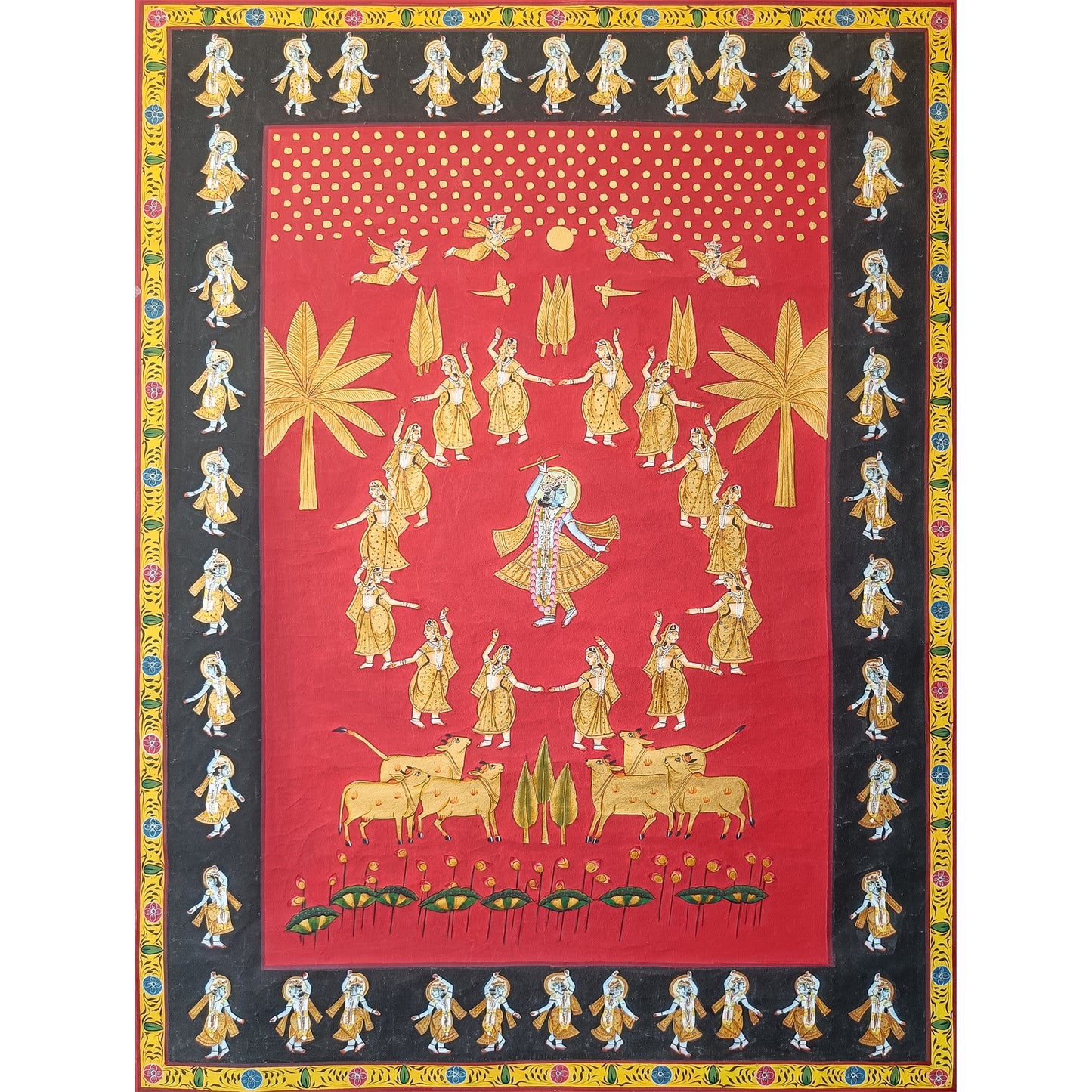 Divine Krishna Raas Leela Pichwai Painting – Hand-Painted