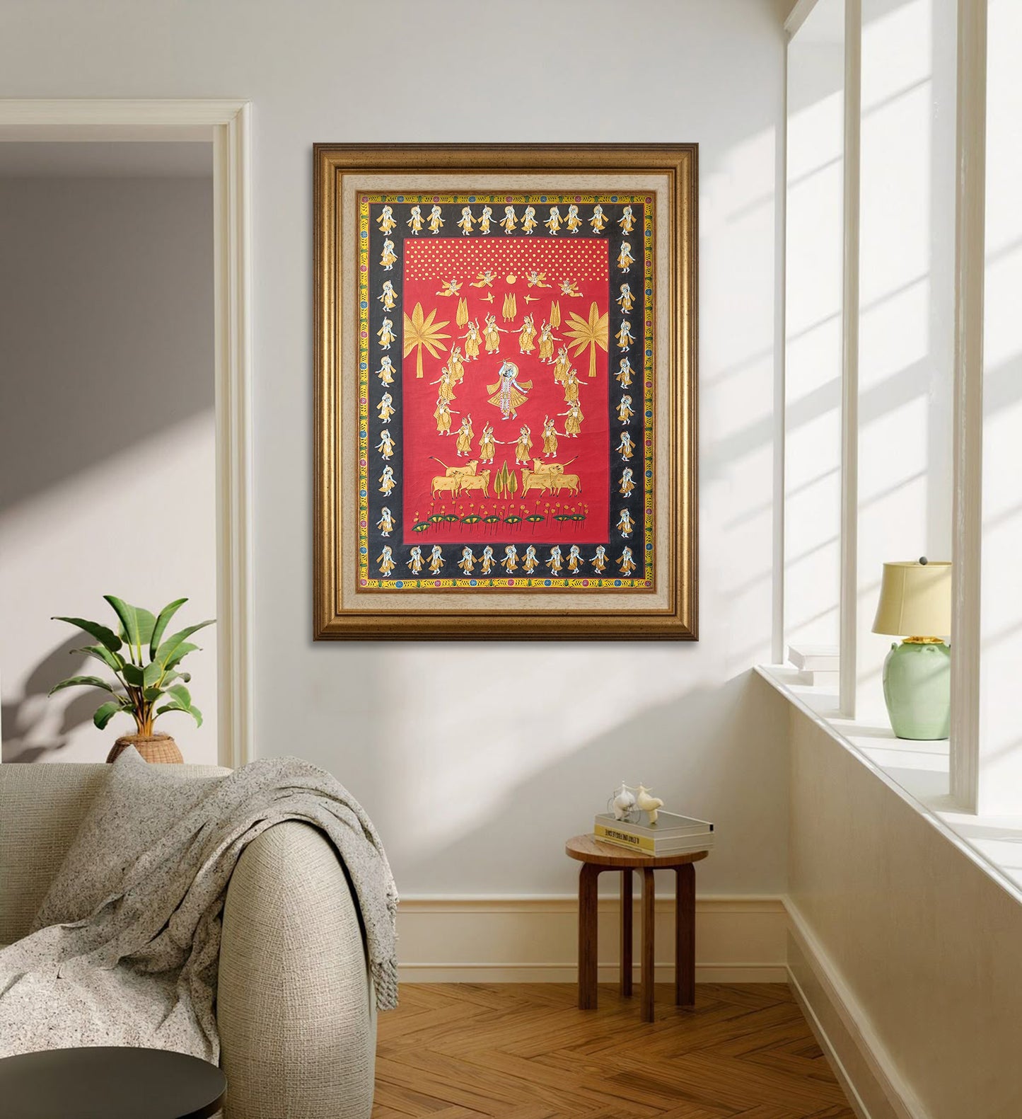 Divine Krishna Raas Leela Pichwai Painting – Hand-Painted