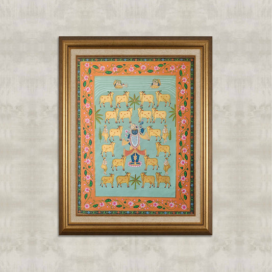 Shrinathji with Golden Cows Pichwai - 3x4 ft