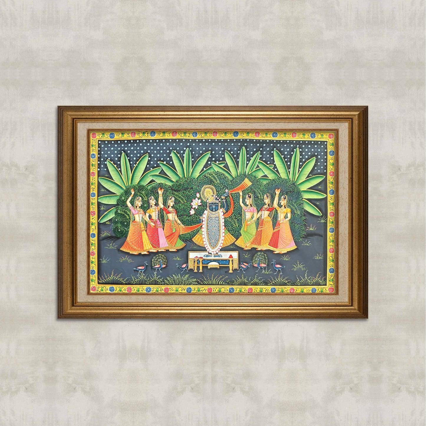 Shrinathji & Gopis – Moonlit Vrindavan Pichwai