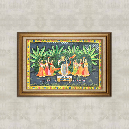 Shrinathji & Gopis – Moonlit Vrindavan Pichwai