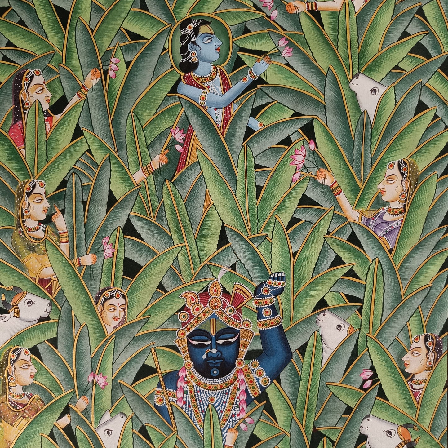 Krishna Amidst the Forest – Hand-Painted Pichwai on Cloth (2×3 ft)