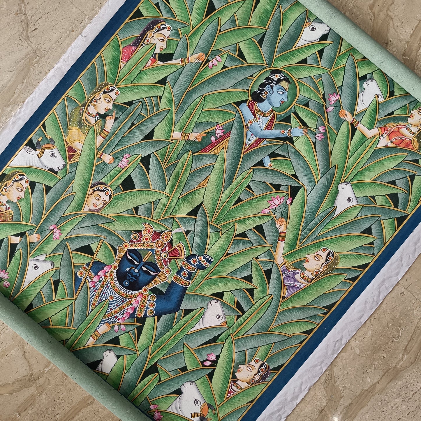 Krishna Amidst the Forest – Hand-Painted Pichwai on Cloth (2×3 ft)