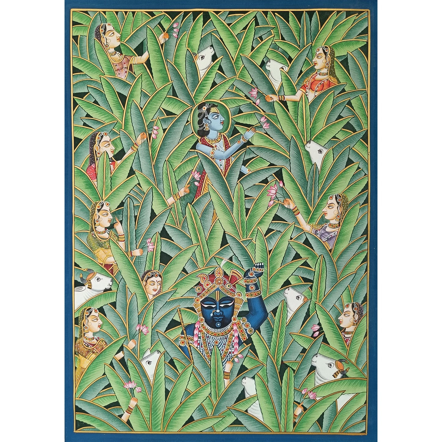Krishna Amidst the Forest – Hand-Painted Pichwai on Cloth (2×3 ft)