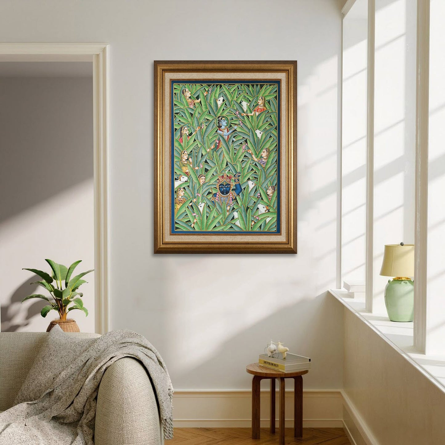 Krishna Amidst the Forest – Hand-Painted Pichwai on Cloth (2×3 ft)
